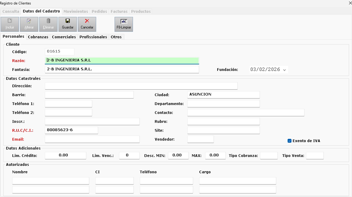 Tela de Cadastro com tabs dentro de tabs funcionando